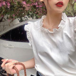 Sleeveless Plain Frilled Top White - One Size