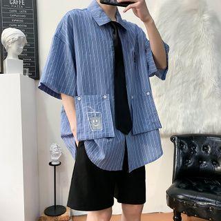 Pocketed Pinstripe Elbow-sleeve Shirt
