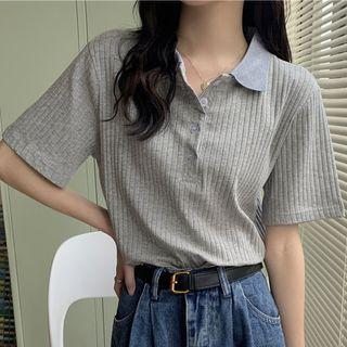 Knitted Plain Cropped Polo-shirt