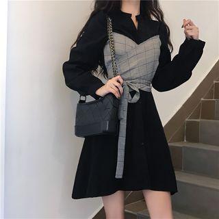 Mock-two Long-sleeve Slim-fit Shirtdress