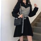 Mock-two Long-sleeve Slim-fit Shirtdress