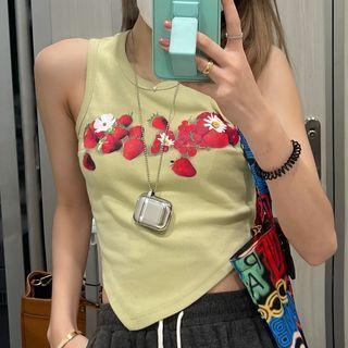 Fruit Print Tank Top Avocado Green - One Size