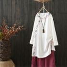 Long-sleeve Frog Buttoned Embroidered Dress