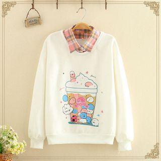 Gingham Printed Mock Two Piece Fleece-lined Hoodie