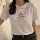Unicorn Embroidered Short Sleeve Crop Top