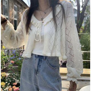 Tied Cardigan / Embroidered Camisole Top