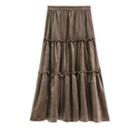 Tiered Midi A-line Velvet Skirt