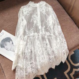 Lace Long-sleeve Dress White - One Size