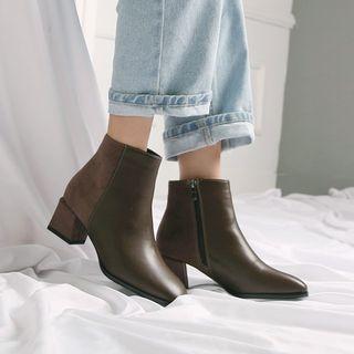 Block-heel Faux-suede Panel Ankle Boots
