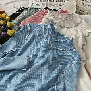 Ruffled-trim Mock-neck Sweater In 5 Colors