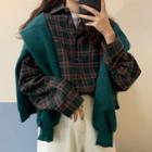 Long-sleeve Plaid Shirt Vintage Green - One Size