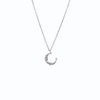 Moon Rhinestone Pendant Alloy Necklace 1 Pc - Silver - One Size