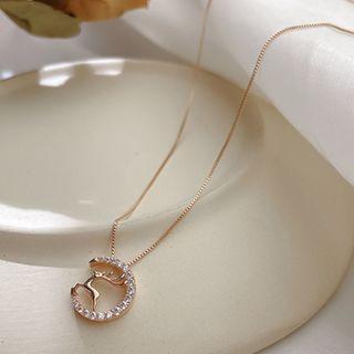 Rhinestone Moon & Deer Pendant Necklace Gold - One Size