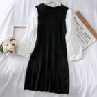 Patchwork Colorblock Knit Dress Black - One Size