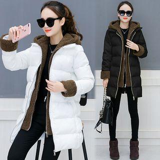 Mock Two-piece Padded Hooded Zip-up Coat