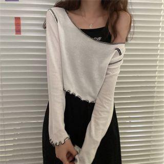 Lettuce Edge Long-sleeve Cropped Knit Top / Camisole Top