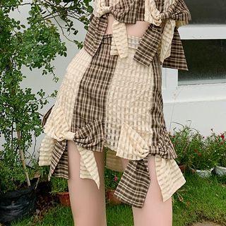 High-waist Color Block Bow Skirt