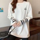Long-sleeve Striped Smiley Face Print T-shirt