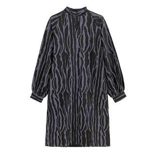 Long-sleeve Zebra Print Shift Dress Black - One Size
