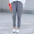 Drawstring-waist Stripe Pants Gray - One Size