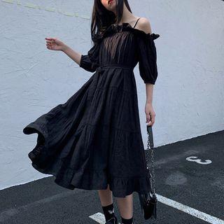 Off-shoulder Ruffle Midi A-line Dress