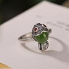 Fish Faux Gemstone Sterling Silver Ring 1pc - Silver & Green & Red - One Size