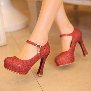 Platform High Heel Ankle Strap Pumps