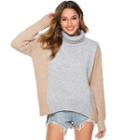 Color-block Mock Neck Sweater