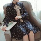 Floral Print Long Sleeve Collared Dress