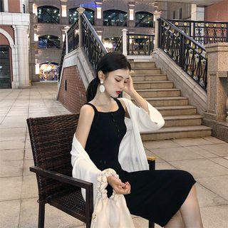 Plain Slim-fit Sleeveless Dress Black - One Size