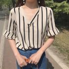 Striped V-neck Short-sleeve Top