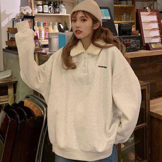 Lettering Embroidered Polo-neck Pullover