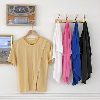 Wrap-front Slit Textured T-shirt