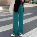 Plaid High-waist Wide-leg Pants Green - One Size