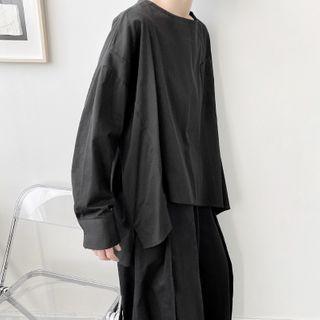 Long-sleeve Irregular Hem Slit Top