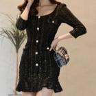 3/4-sleeve Glitter Mini Mermaid Sheath Dress