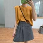 Plain Sleeveless Knit Top / High-waist Pleated Skirt