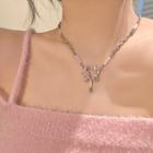 Melting Rhinestone Pendant Necklace 1 Pc - Silver & Pink - One Size