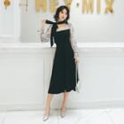 Long-sleeve Mesh-panel Midi A-line Dress