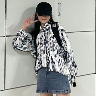 Long-sleeve Tie-dyed Button-up Shirt