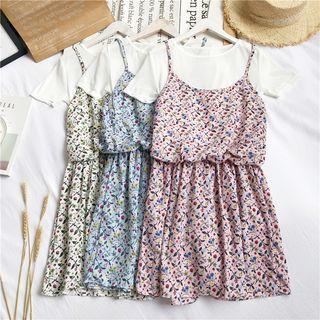 Mock Two-piece Floral Short-sleeve Dress