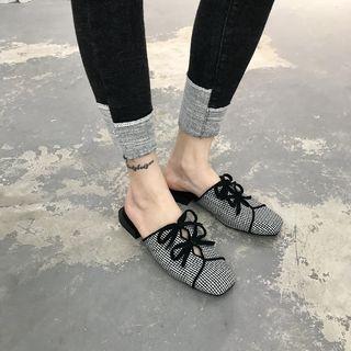 Square-toe Bow-accent Low Heel Mules