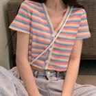 Short-sleeve Rainbow Stripe Top Stripes - Multicolour - One Size