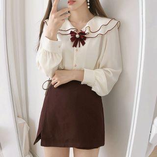 Frill Trim Blouse / Mini Skirt / Set