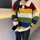 Striped Polo Sweater Stripe - One Size