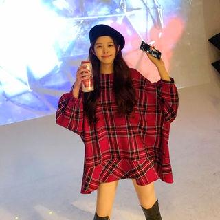 Drop-shoulder Tartan Plaid Mini Dress