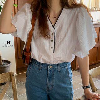 Short-sleeve Half-button Blouse