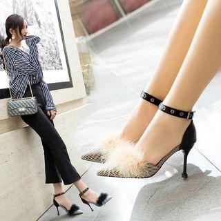 Furry Trim High Heel Pointy Sandals