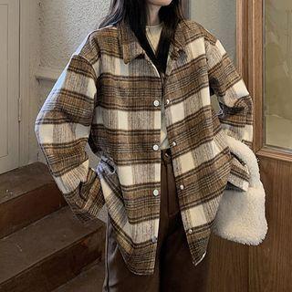 Plaid Shirt Jacket Plaid - Brown & Black - One Size