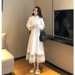 Long-sleeve Mesh Panel Hooded Dress